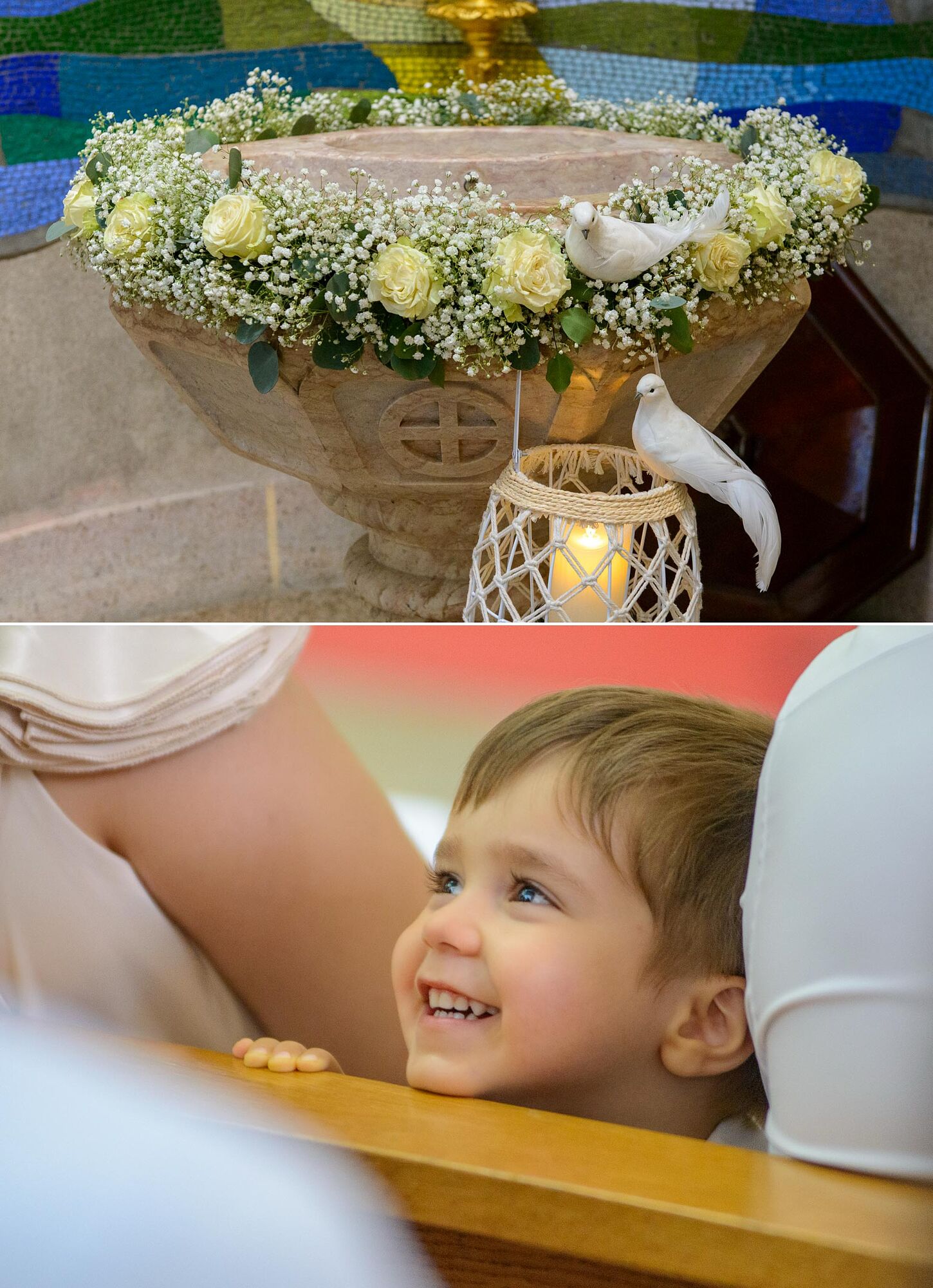 pia de batismo e menino e sorrir