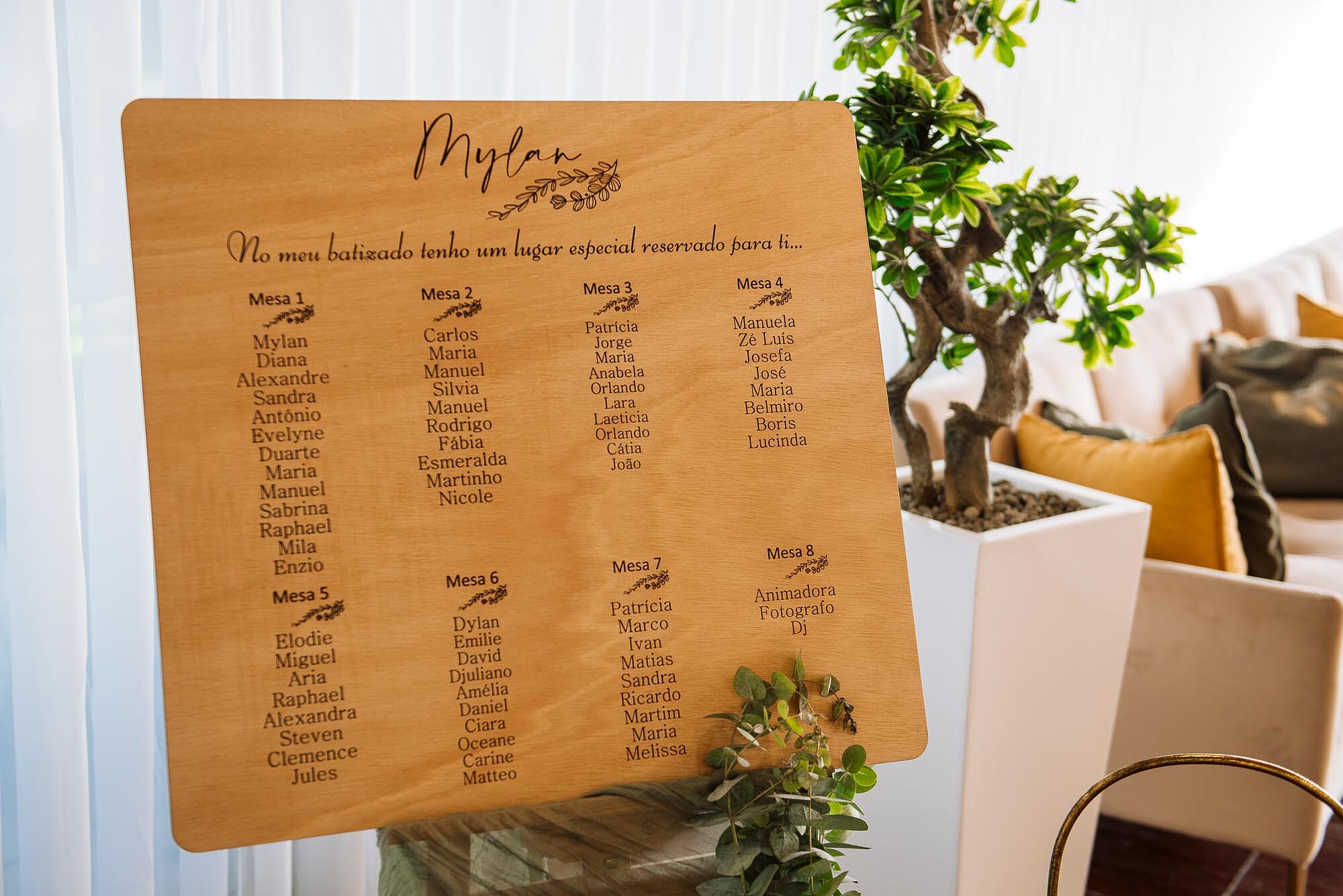 identificador das mesas no batismo na quinta das princesas