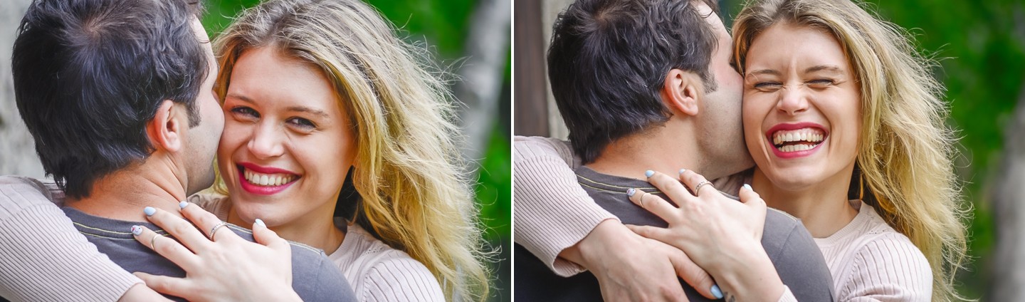 Montagem de 2 fotografias do casal de namorados a darem um abra&ccedil;o