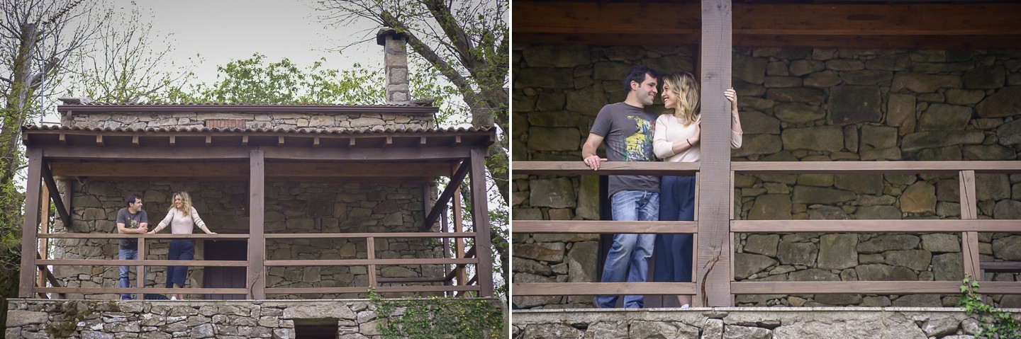 Montagem de duas imagens do casal de namorados  em casa