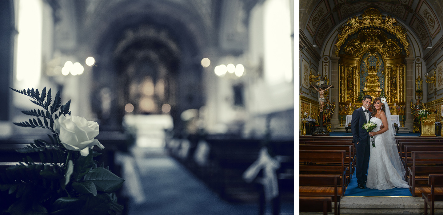 Montagem de uma flor na igreja e das fotos dos noivos