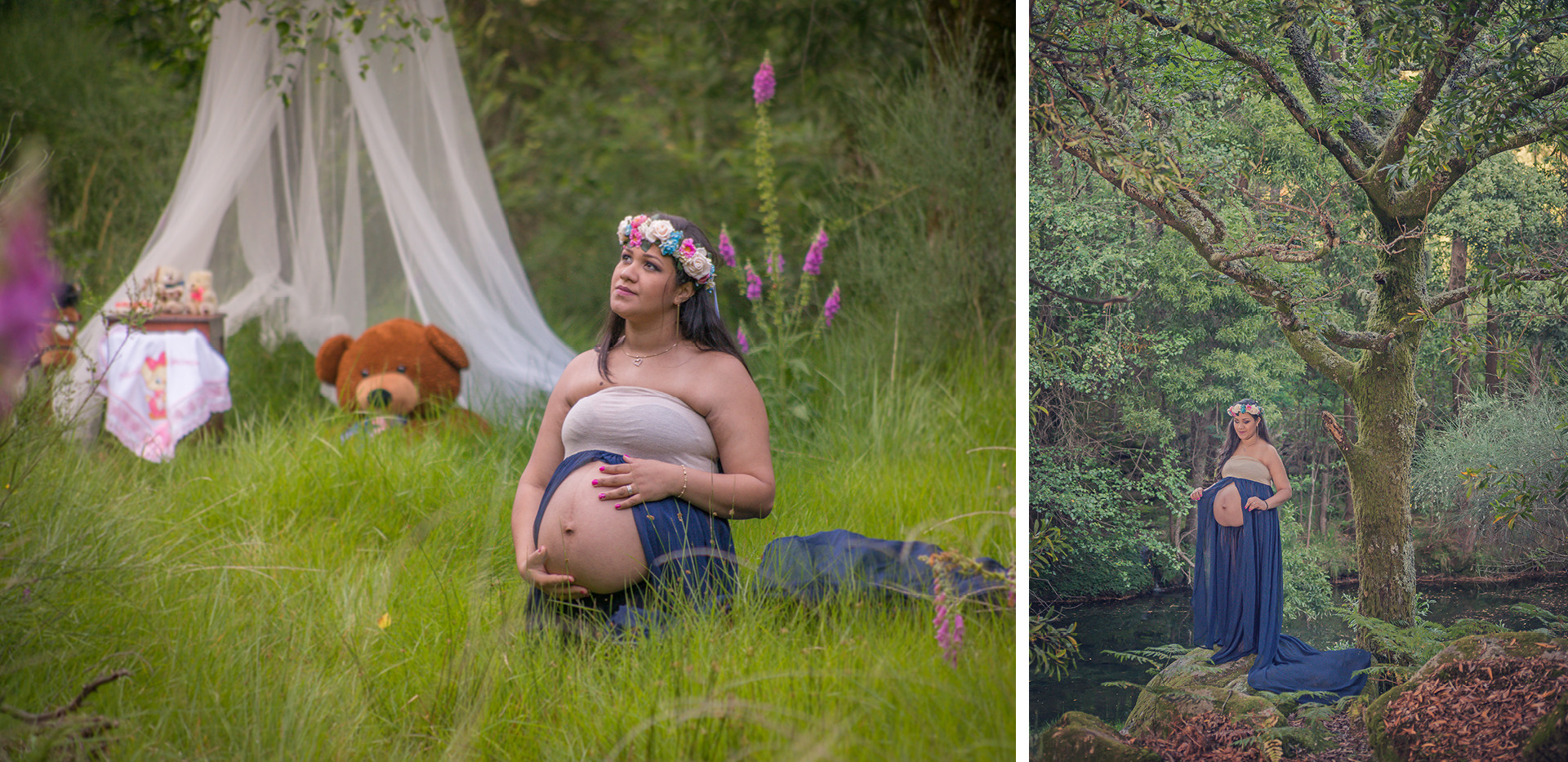 Montagem de 2 fotografias da grávida 