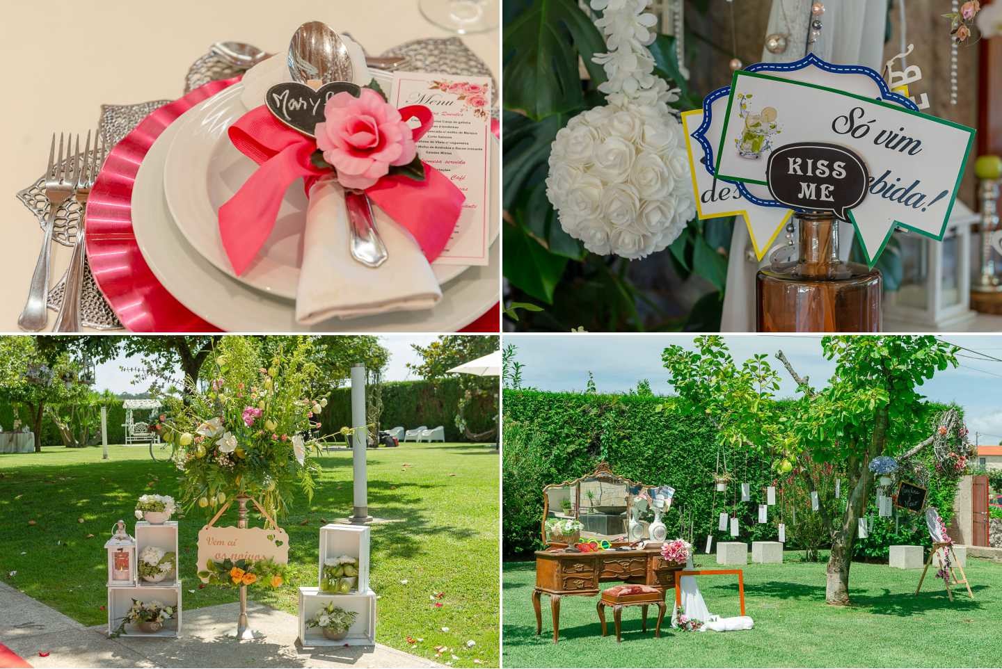 Montagem de 4 fotos :: Pormenor das decorações no local da quinta