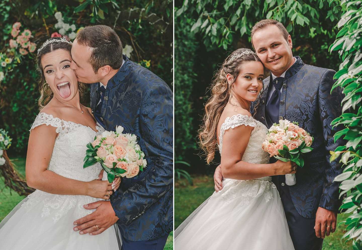 Montagem de 2 fotos :: Foto dos noivos na quinta