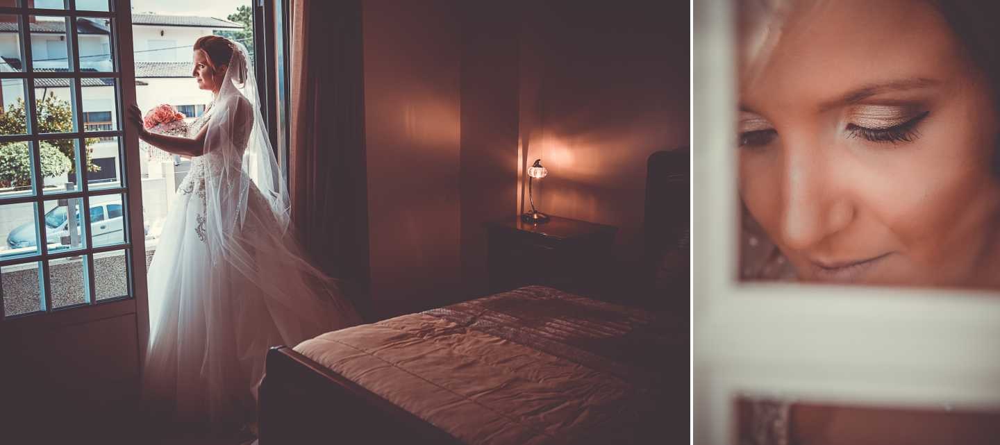 Montagem 2 fotografias :: Noiva a olhar pela a janela, close up da Noiva da janela