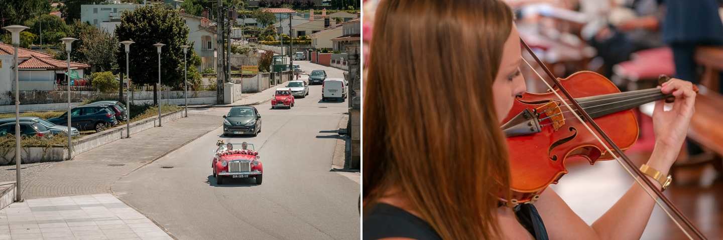 Montagem de 2 fotografias :: Noivos a chegar, Pormenor Violinista 