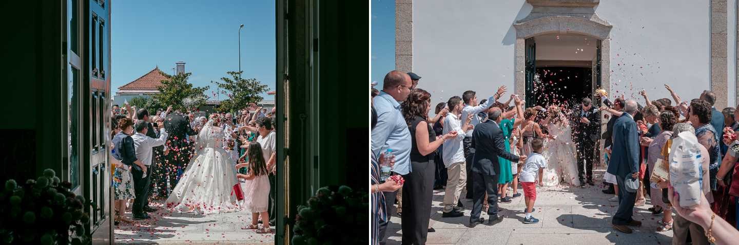 Montagem de 2 fotografias :: Saída dos Noivos da Igreja