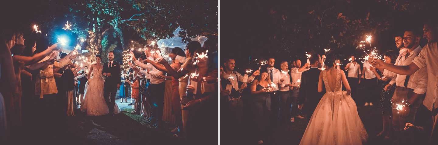 Montagem de 2 fotografias :: Noivos a entrar para a cortagem do bolo