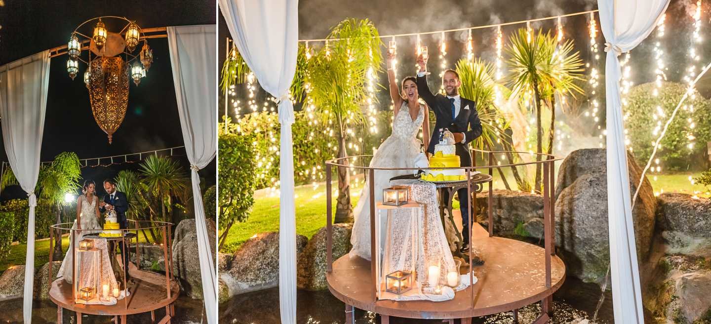 Montagem de 2 fotografias :: Noivos a cortar o bolo