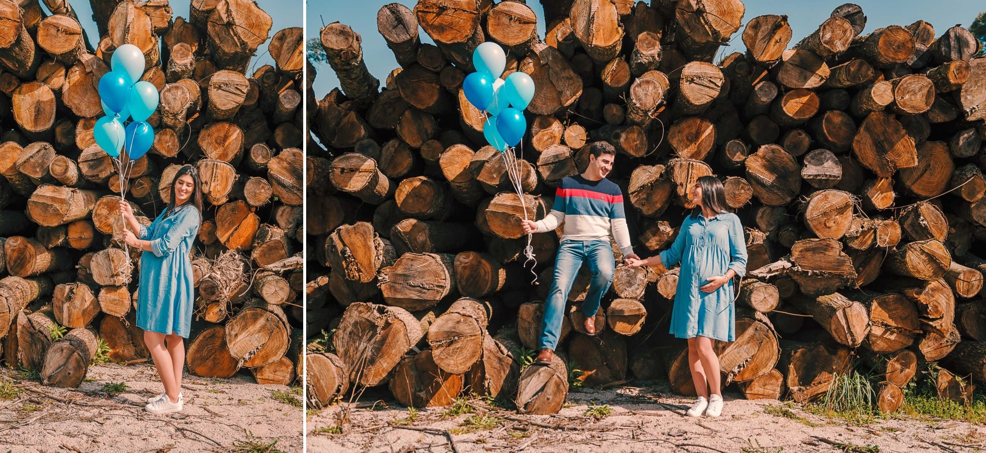 Anabela a segurar nos balões, Ricardo a segurar nos balões enquanto está de mãos dadas com a Anabela