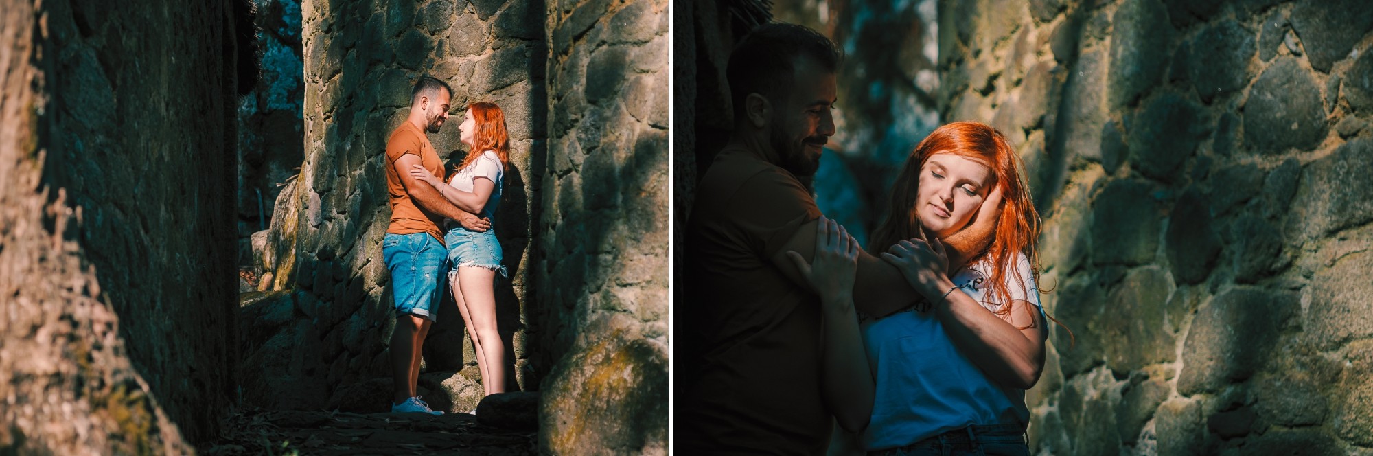 Casal nas escadas e darem um abraço