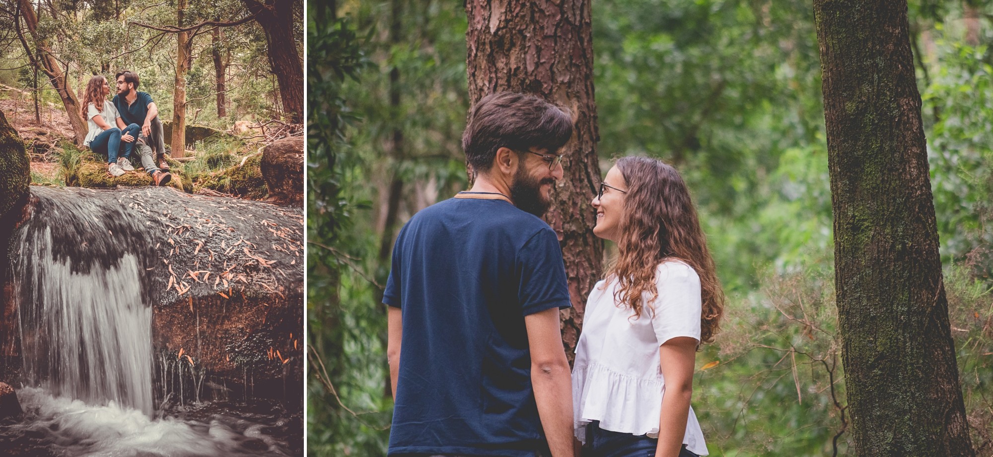 Casal a beira da cascata, Casal a olhar um para o outro apaixonadamente