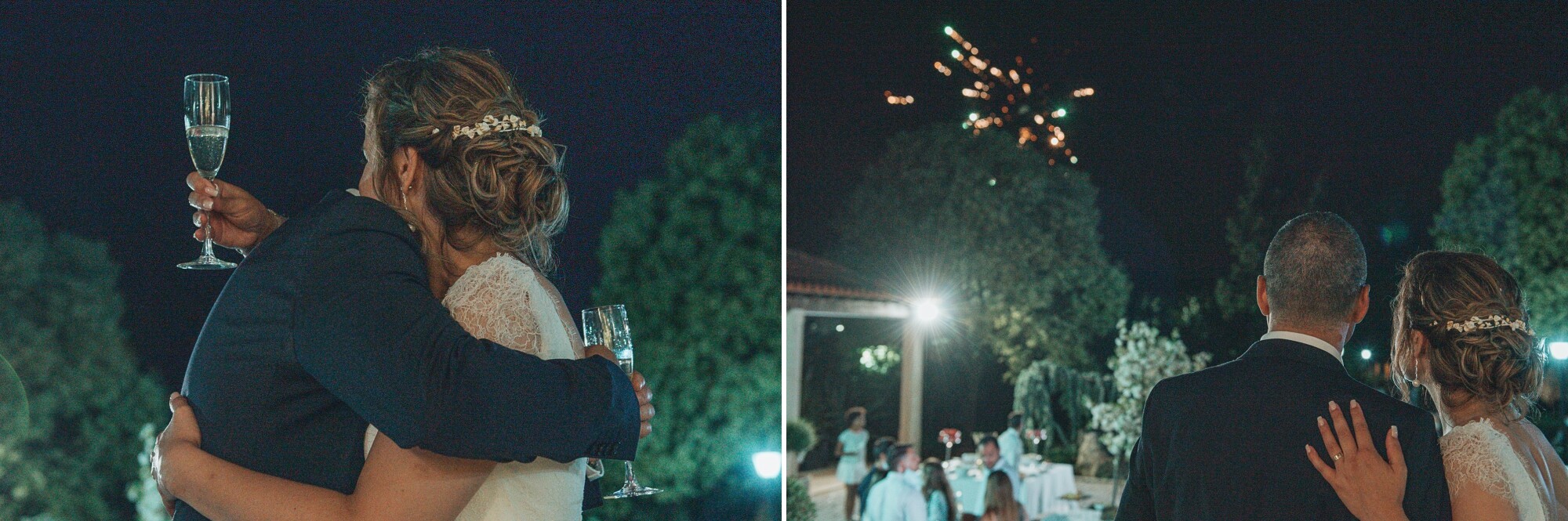 Montagem de 2 fotografias :: Casal a dar um abraço, Casal a ver os fogos de artificio 