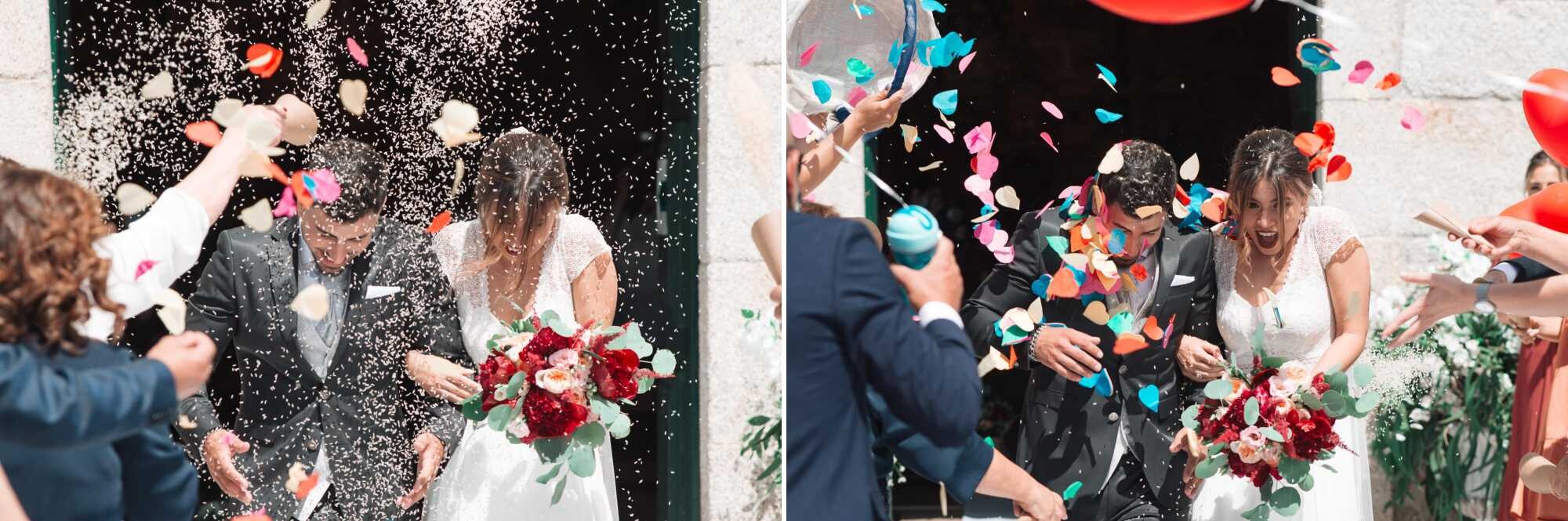 Montagem de 2 fotografias :: Noivos fora da igreja