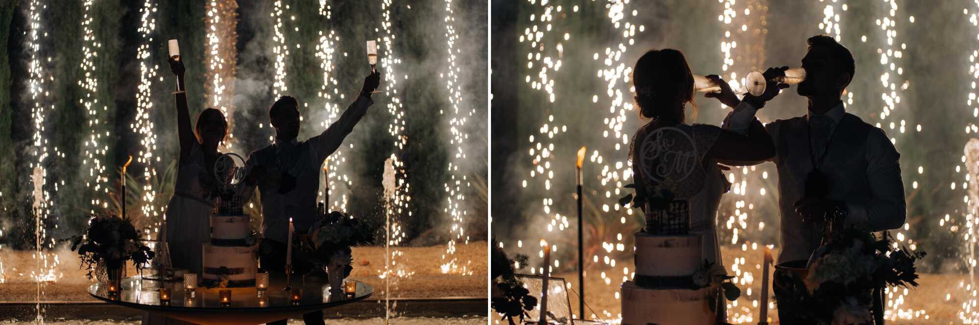 Montagem de 2 fotografias :: Fogos de artificio, Brinde dos Noivos