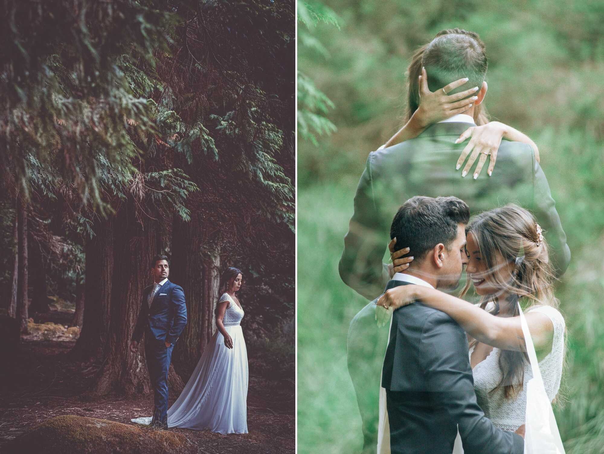 Montagem 2 fotografias :: Casal a olhar para os lados opostos, Casal com as cabeças encostadas