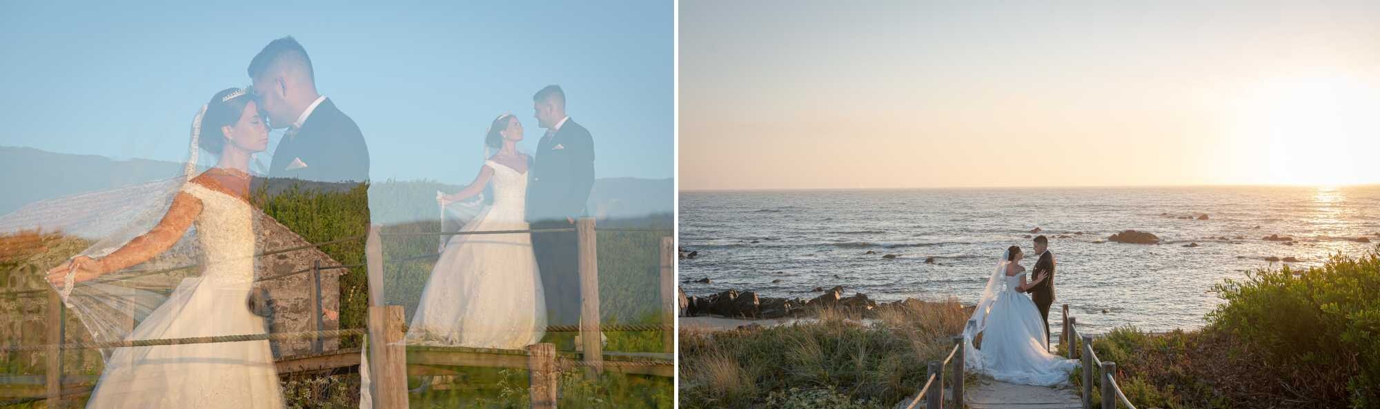 Pós Casamento :: Casal em cima de uma ponte, Casal em direção à praia