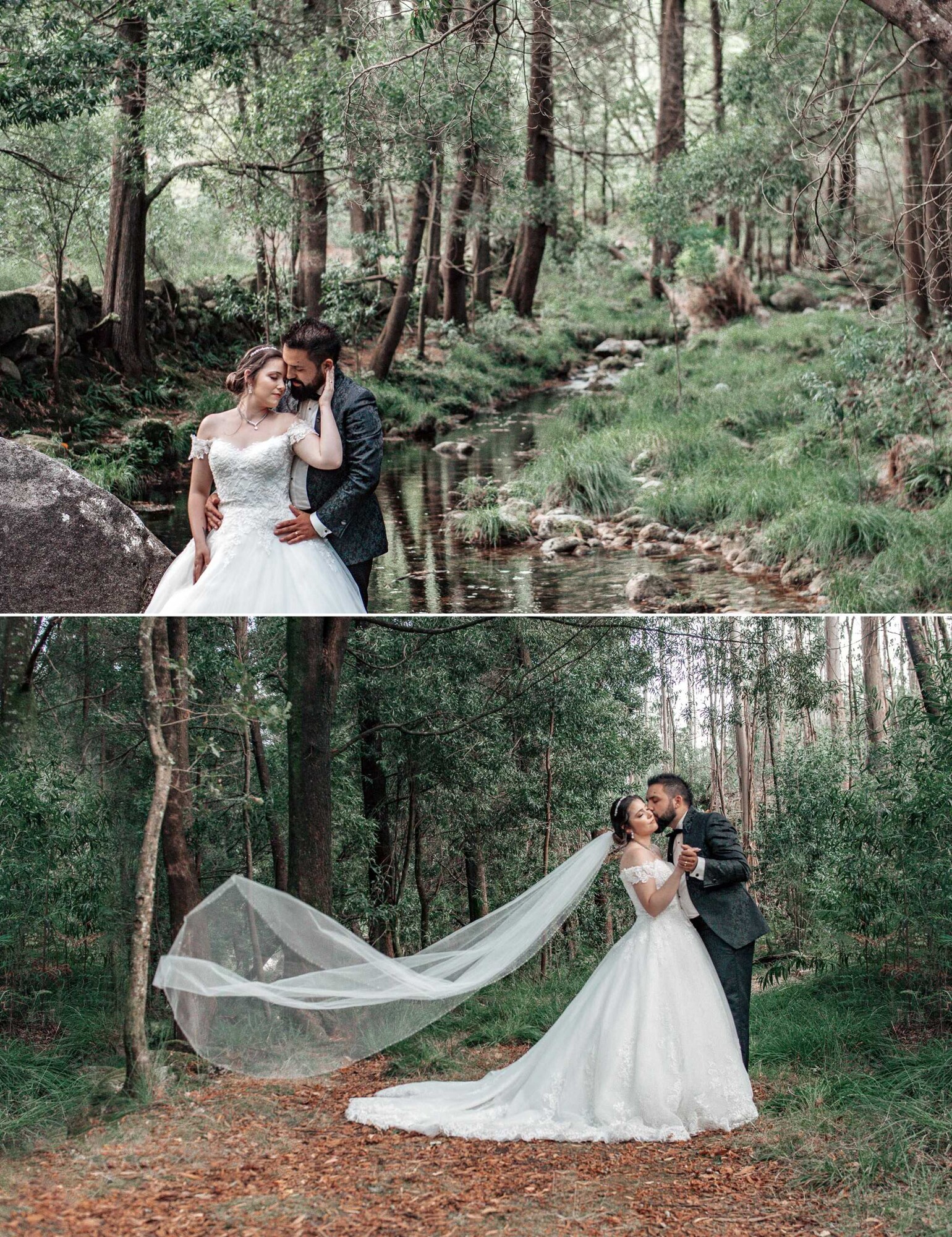 Pós Casamento :: Casal a beira do lago a dar um abraço, Homem a dar um beijo na bochecha        