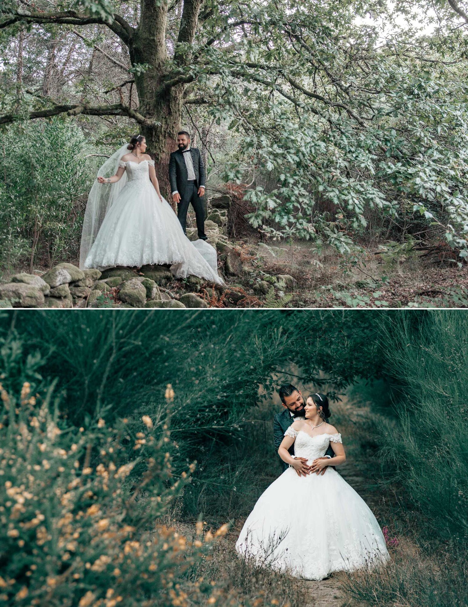 Pós Casamento :: Casal em cima da rocha, Homem a dar um abraço a Esposa