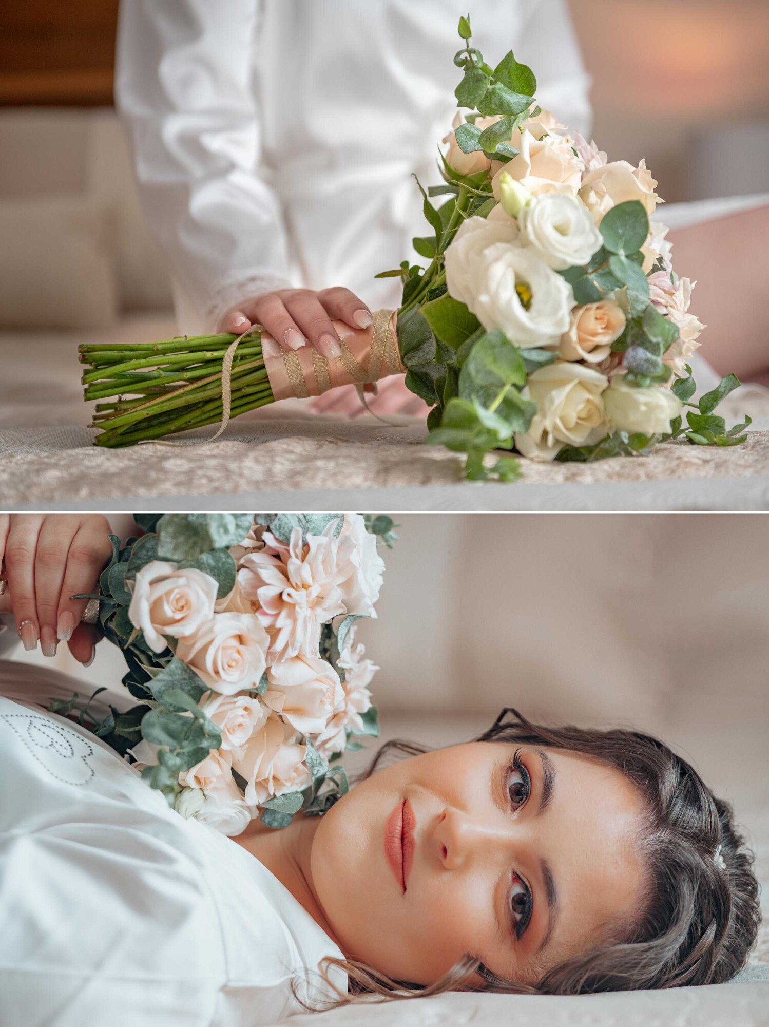 Pormenor do buque, Noiva deitada a segurar o buque