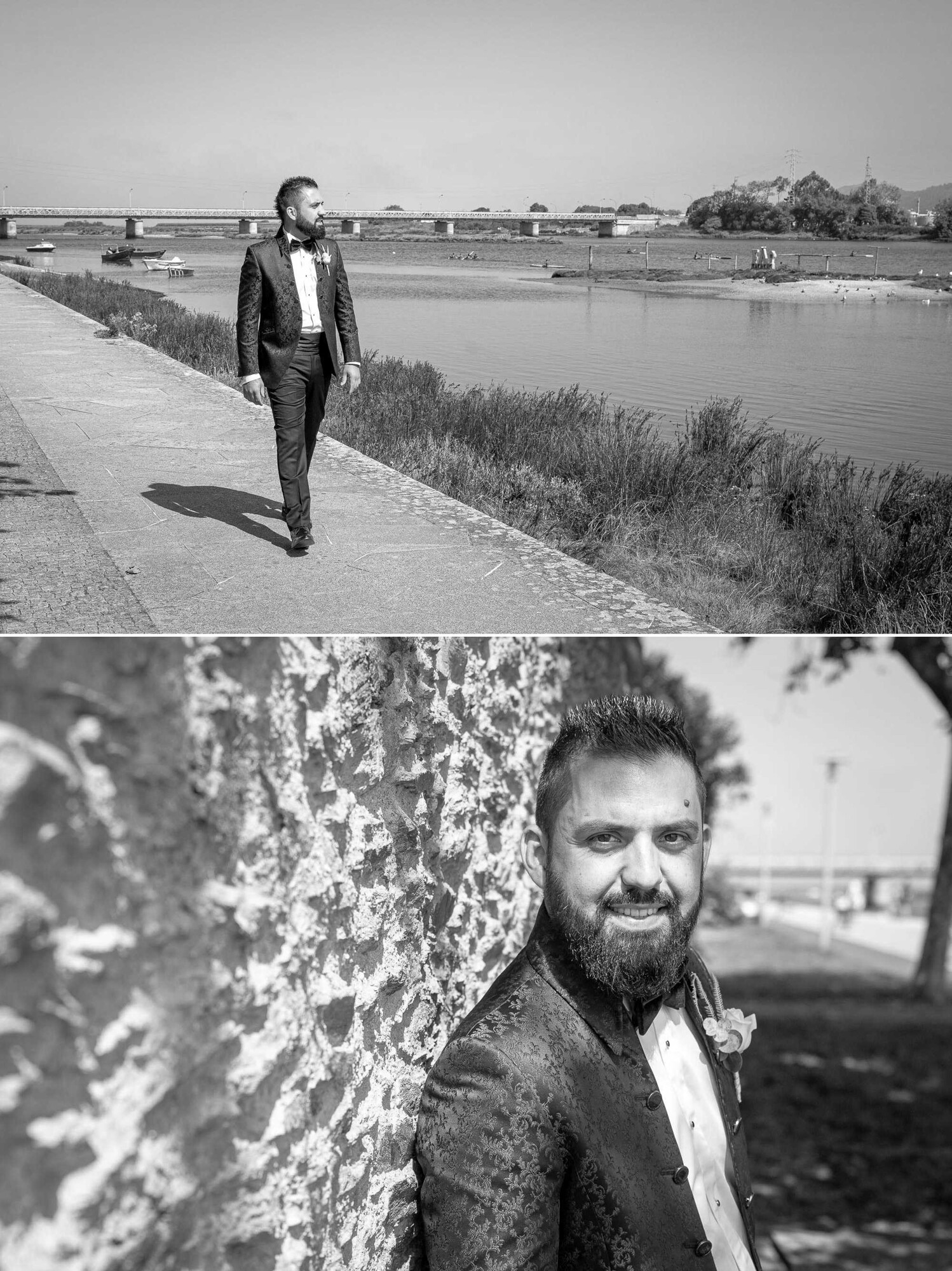 Noivo a caminhar a beira mar, Noivo encostado 