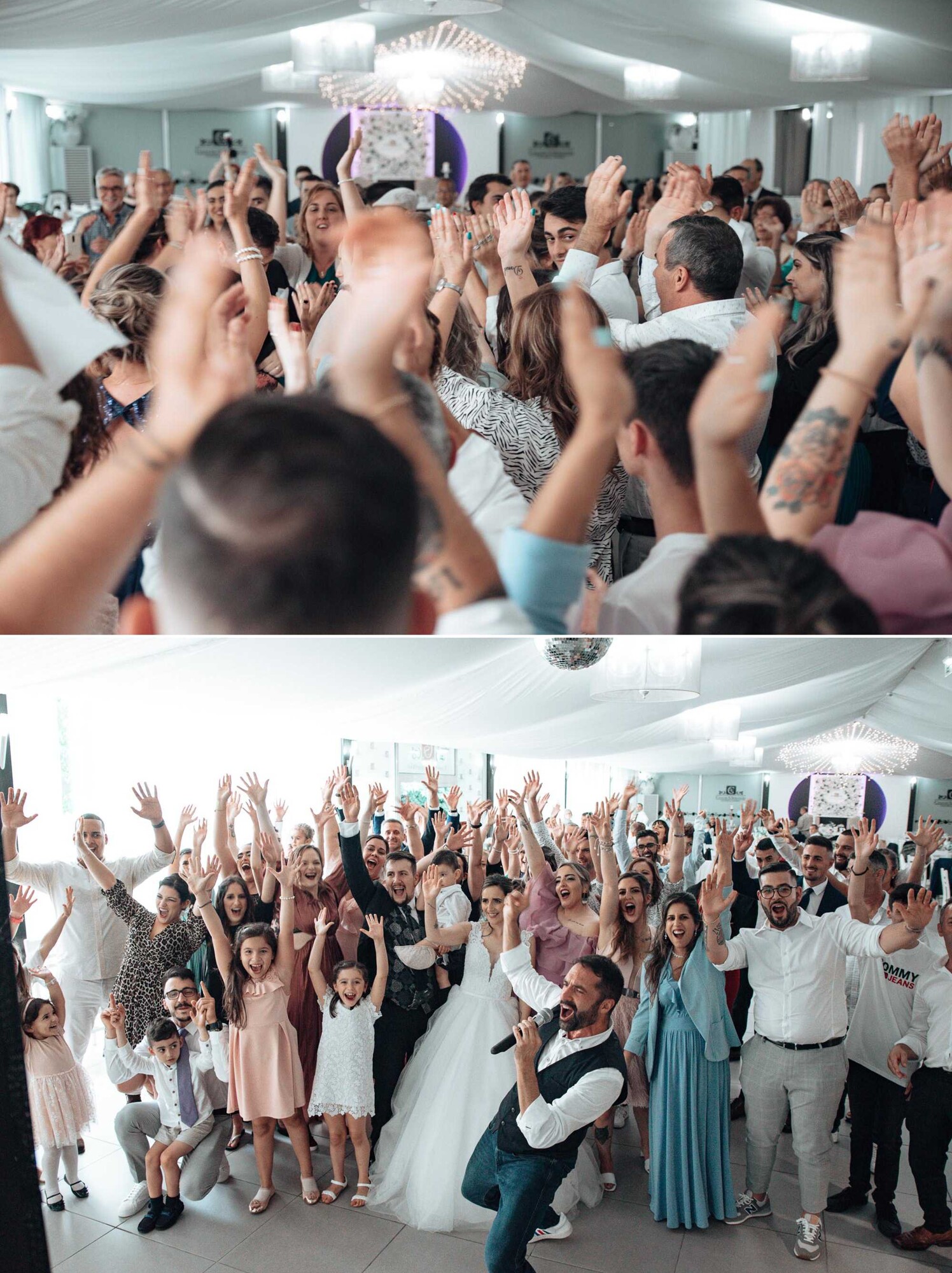 Casal e convidados a festejar