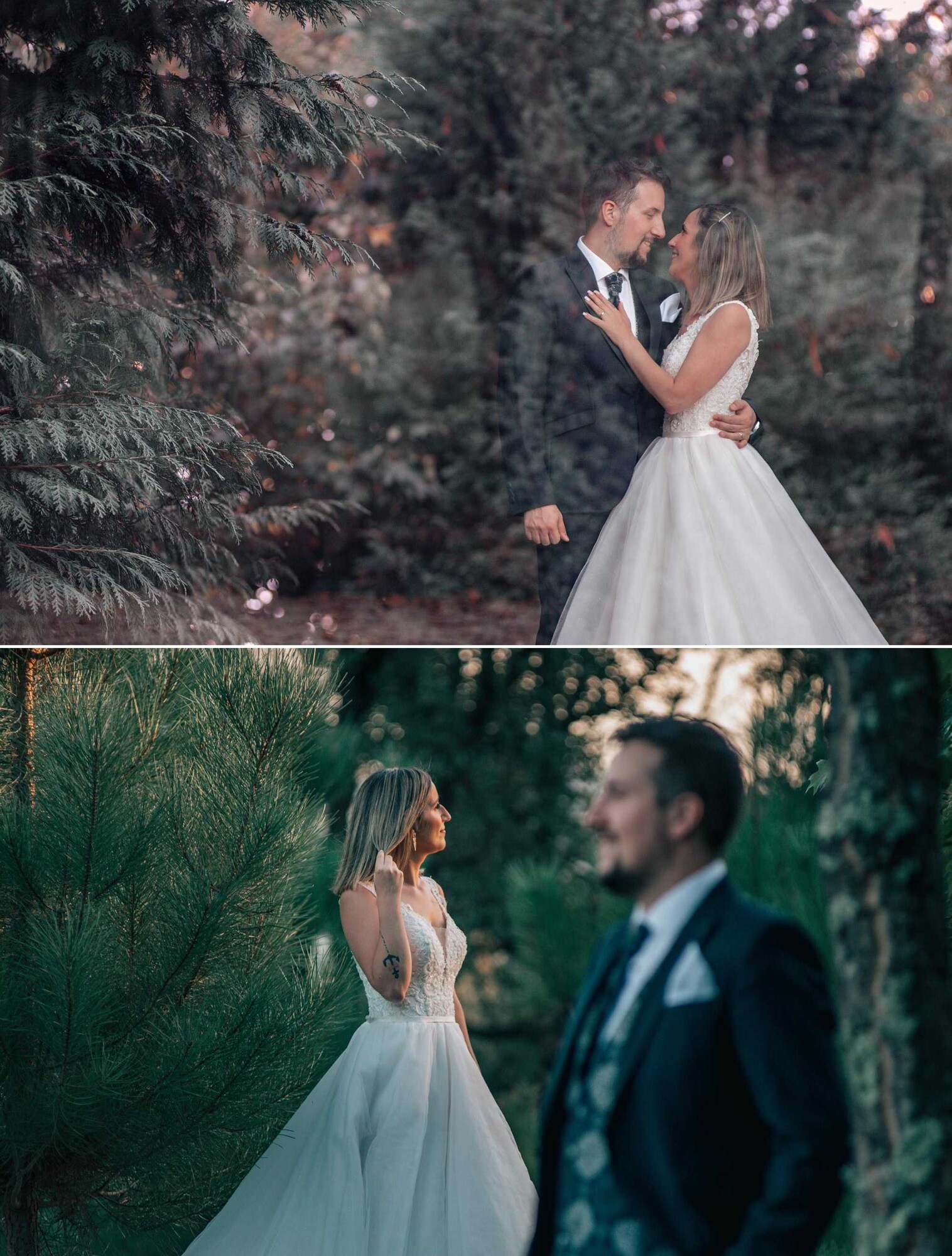 Casal a dar um abraço enquanto se olham um para o outro, Casal em lugares diferentes e a olhar para lados opostos