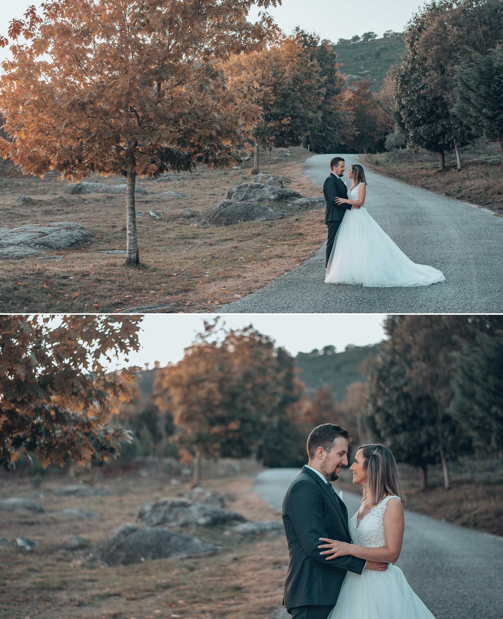 Casal no meio da estrada a dar um abraço, Close Up do Casal a dar o abraço