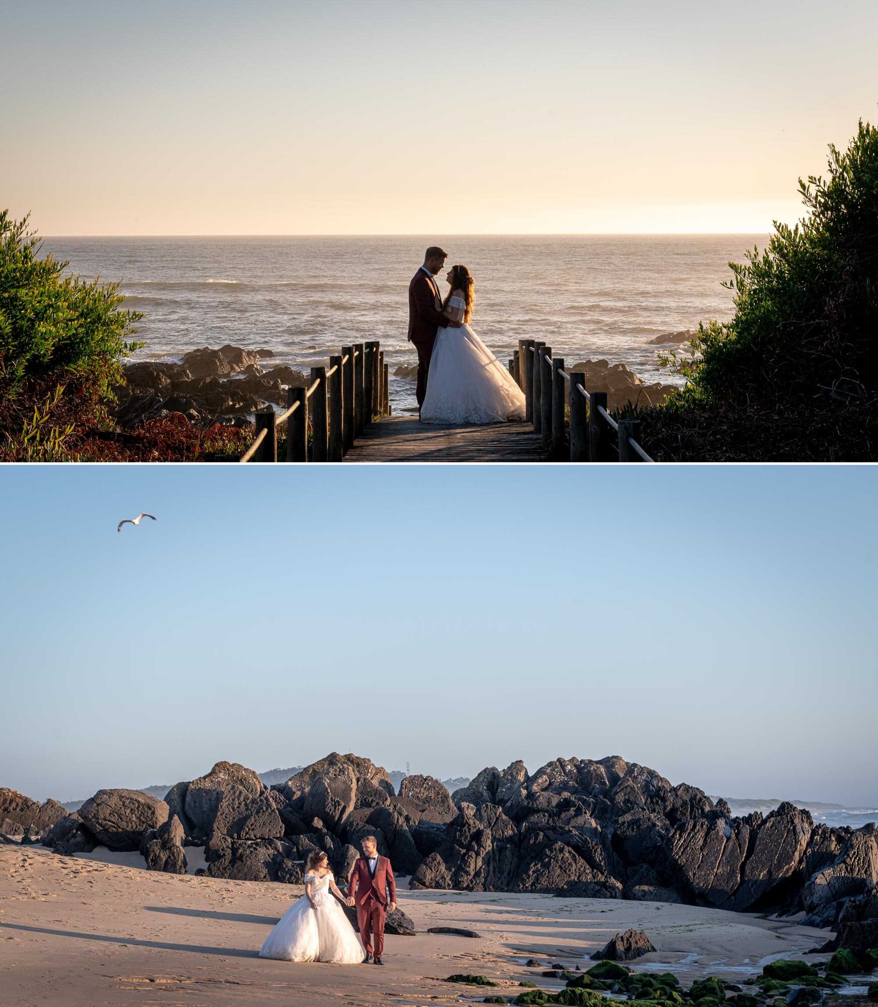 Pós Casamento :: Casal a beira mar a olhar um para o outro, Casal a caminhar pela a praia