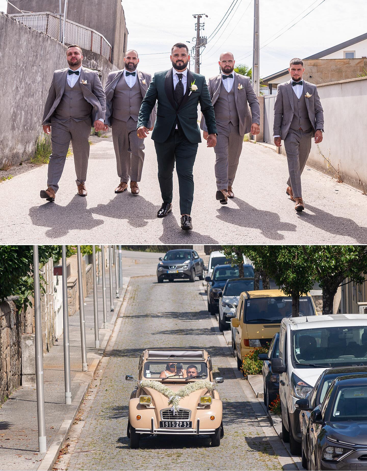 Noivo a caminhar com os padrinhos, Carro da Noiva