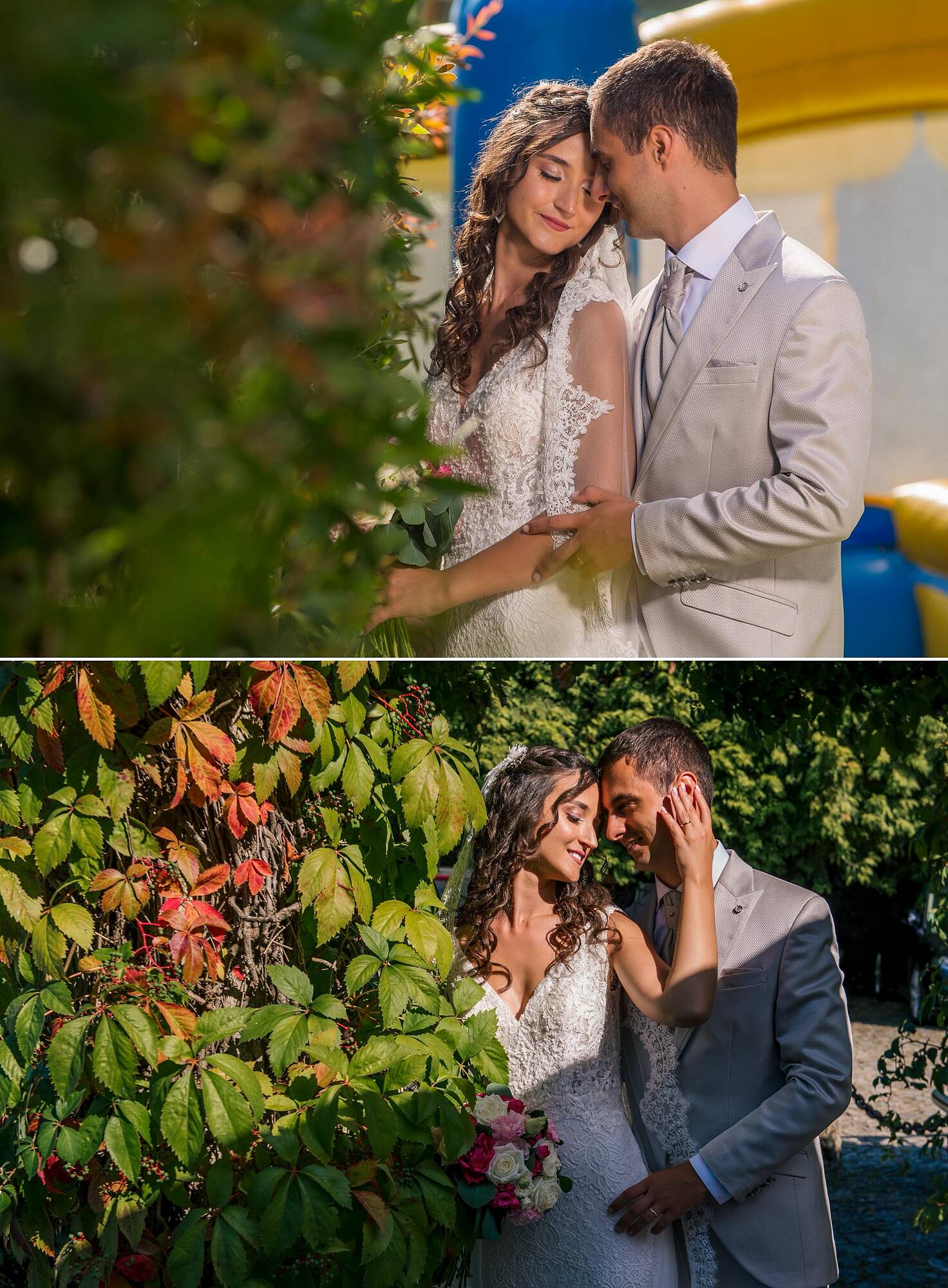 Casal a fazer pose a beira dos arbustos