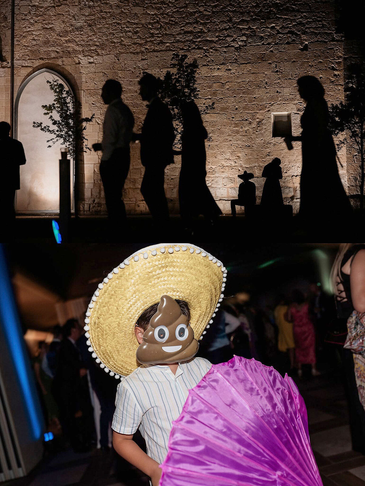 Invitado con sombrero y máscara durante uno de los momentos más divertidos de la fiesta
