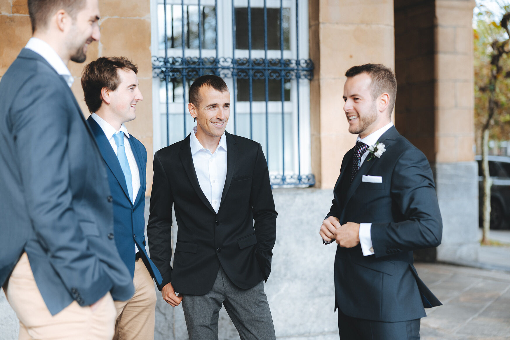 Wedding photography. Groom waiting for bride at Portugalete Town Hall.